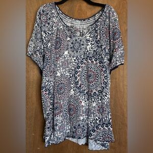 Liz & Me For Catherines Short Sleeve Pullover Top Blue Crochet Trim BoHo 2X
